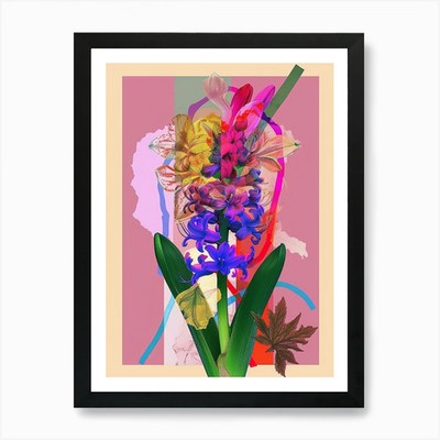 Hyazinthe 3 Neon Blumen Collage Kunst Gerahmt Wandbild Poster Leinwanddruck Bild