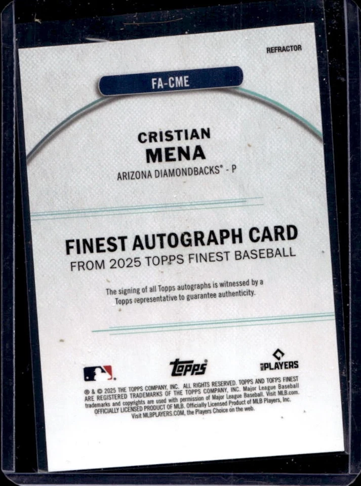 2025 Finest Cristian Mena Auto RC Refractor Rookie #FA-CME Diamondbacks - Image 2 of 2