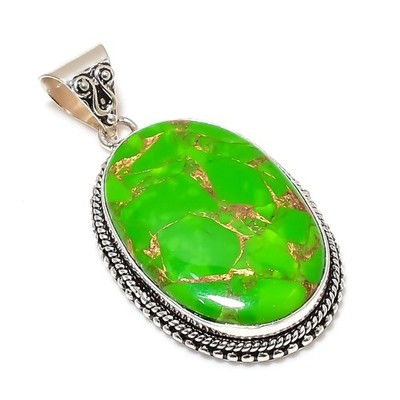 green copper turquoise Gemstones Handmade 925 Sterling Silver Pendant Jewelry