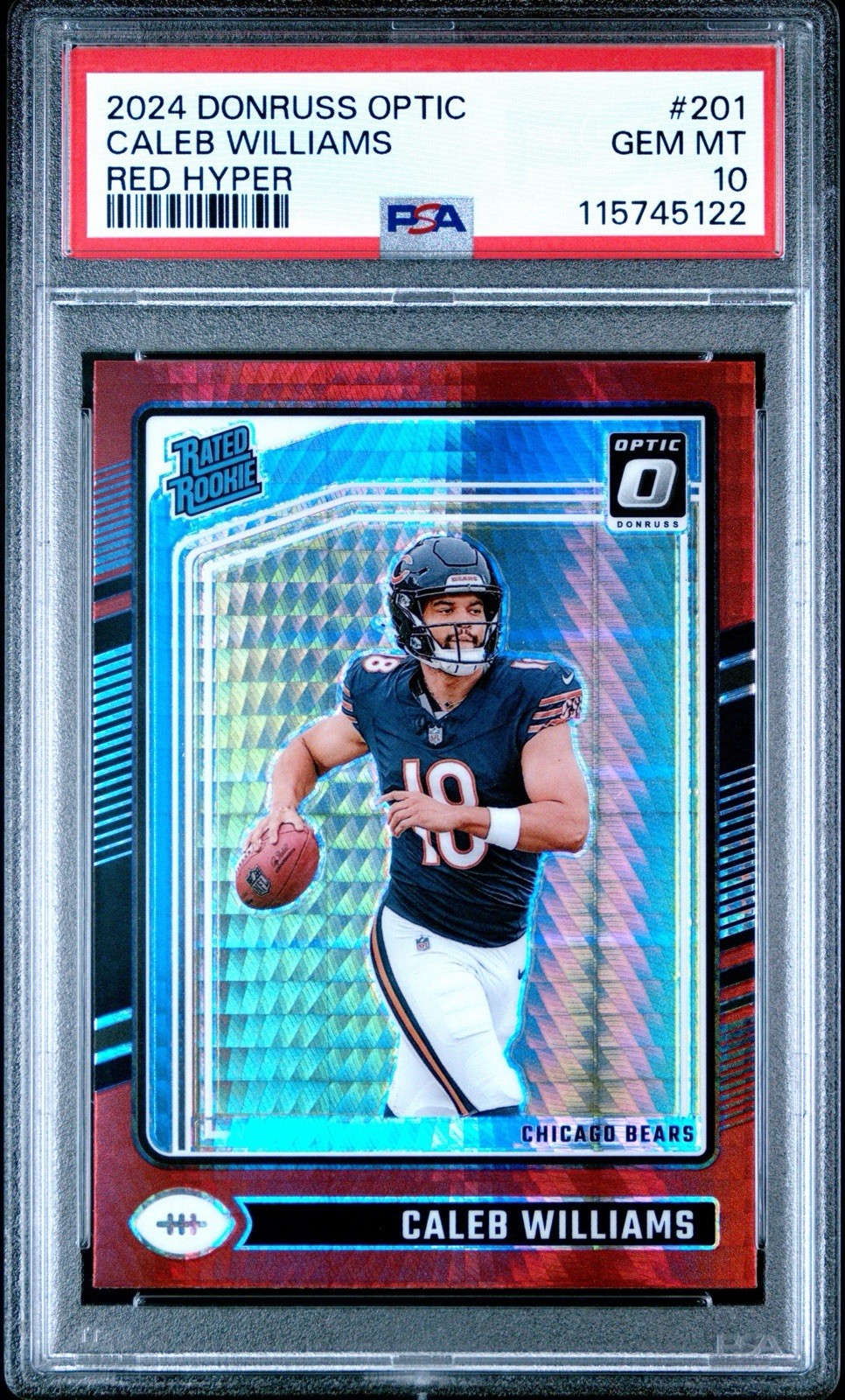 2024 CALEB WILLIAMS RATED ROOKIE RC OPTIC RED HYPER #201 CALEB WILLIAMS PSA 10