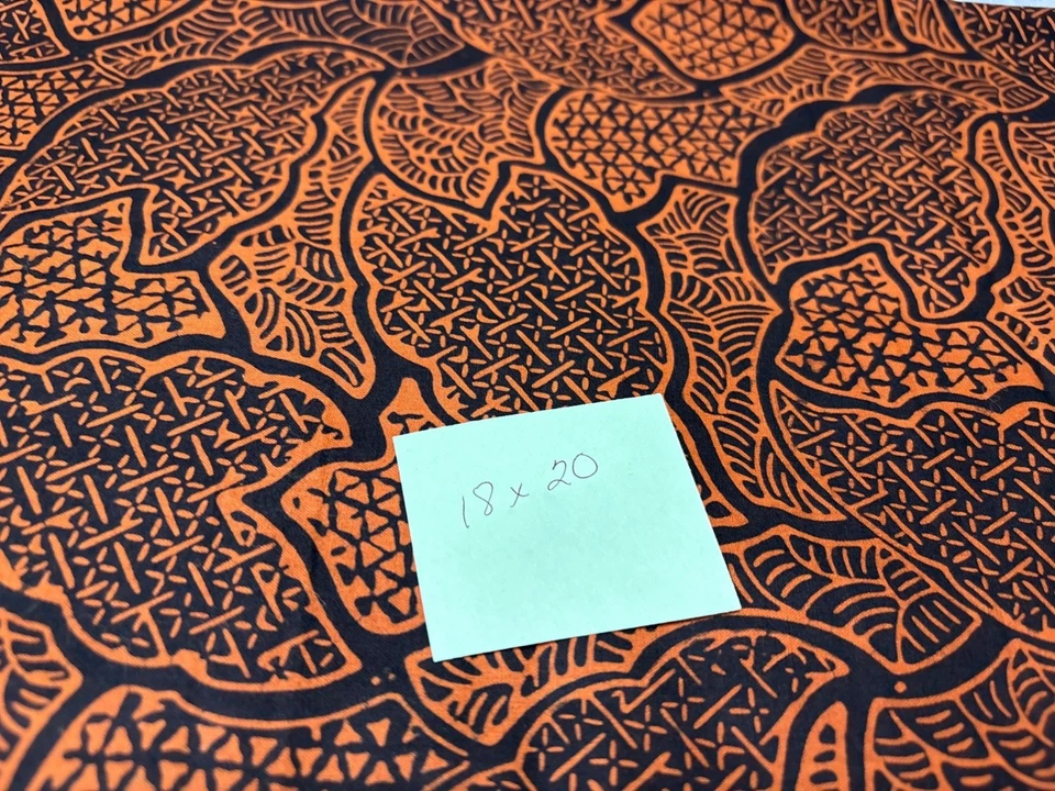 African-Inspired Geometric Print Fabric 18x20" Vibrant Orange & Black Design Cra - Image 3 of 4