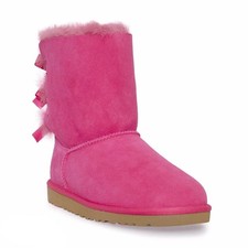 Kids Ugg Bailey Bow Sheepskin Wool Lined Suede Boots, Cerise Pink