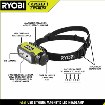 Faro LED magnético de litio USB RYOBI - FVL61 * * Herramienta desnuda * * PROBADO * * Foto 1 de 4