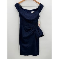 Eliza J Women's Size 8 Navy Blue Off Shoulder Pleated Ruffle Cocktail Dress NEW