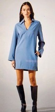 ASTR The Label Collared Tunic Dress Womens L Blue Textured Retro Minimalist NWT