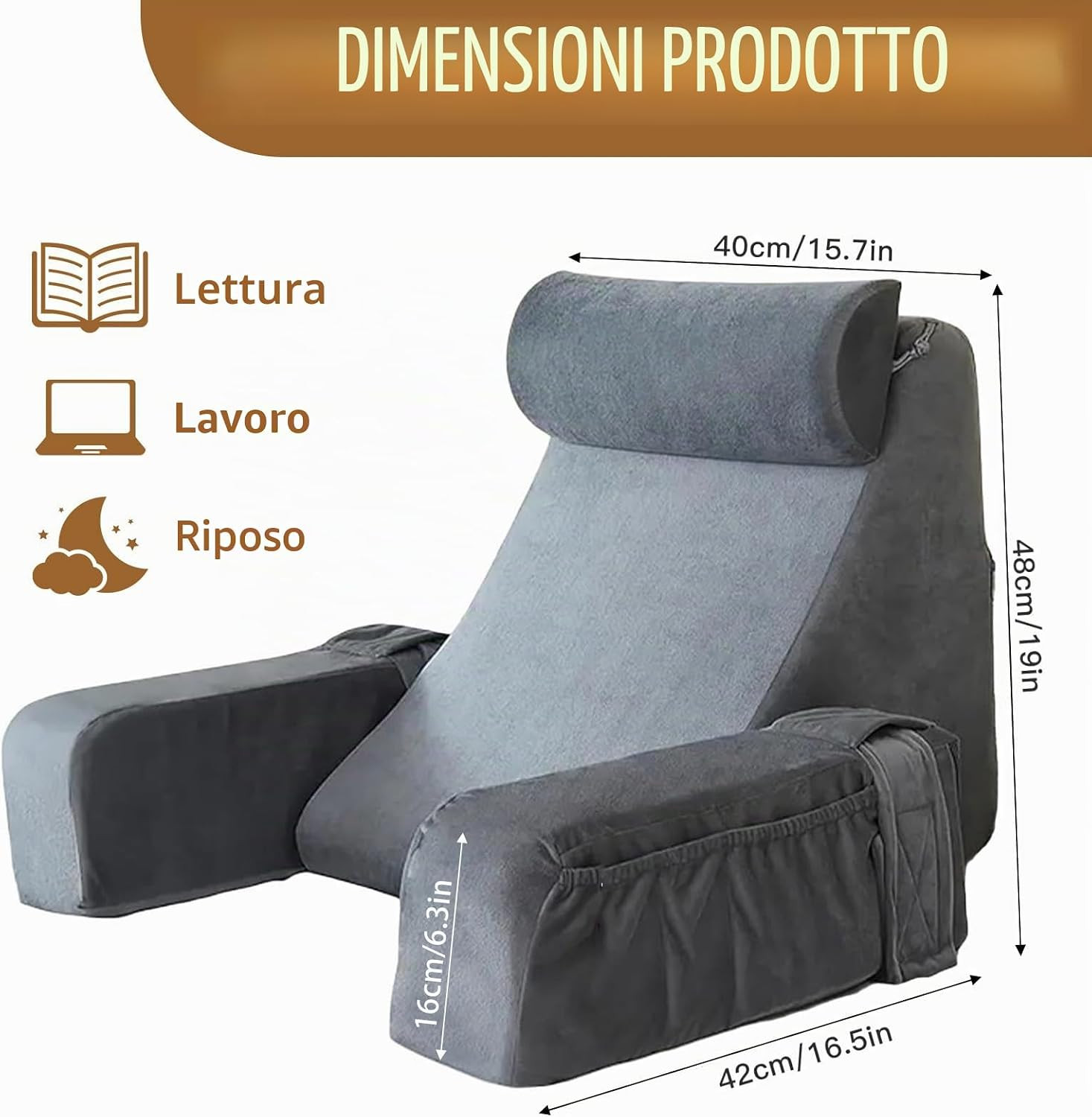 Cuscino Da Lettura per Letto E Divano, Cuscino per La Schiena Con Rullo per Il C foto 2