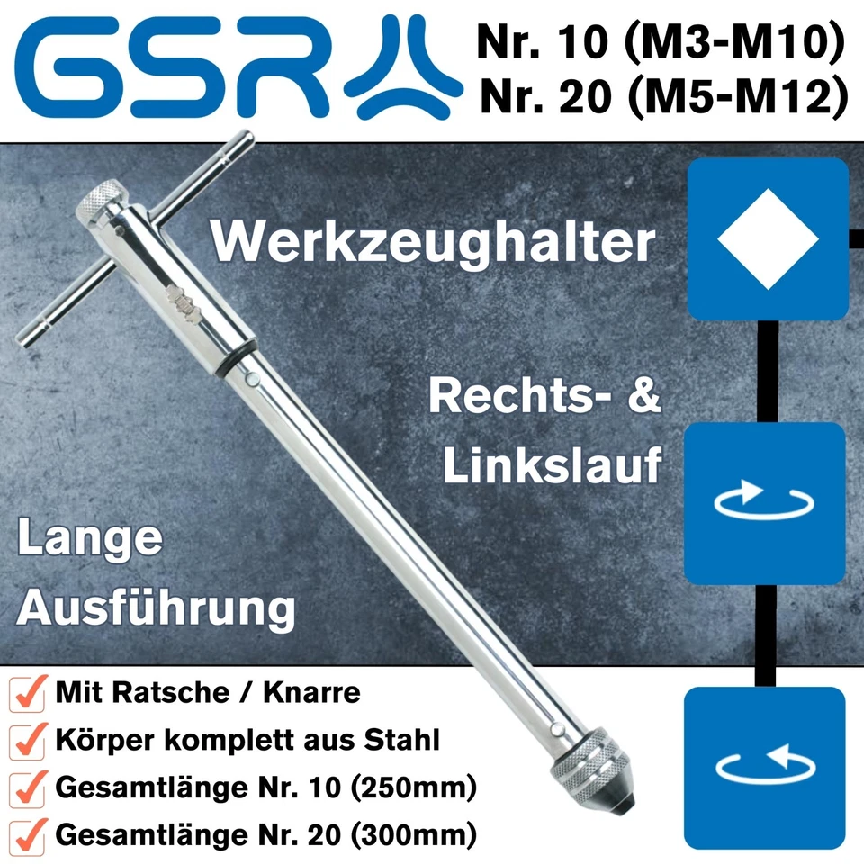 GSR Werkzeughalter mit Knarre lange Ausführung, Nr. 10 (M3-M10), Nr. 20 (M5-M12) - Bild 1 von 2