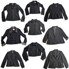 Lot of 9 Women’s Black Blazers Jackets – Mixed Brands & Sizes – Flawed/Damaged