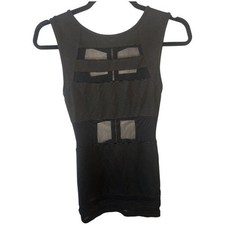 BLVD Black Bodycon Mini Dress Small Mesh Cutout Zip Back