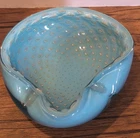 Vintage Murano Alfredo Barbini Blue Gold Fleck Bullicante Art Glass Bowl Ashtray