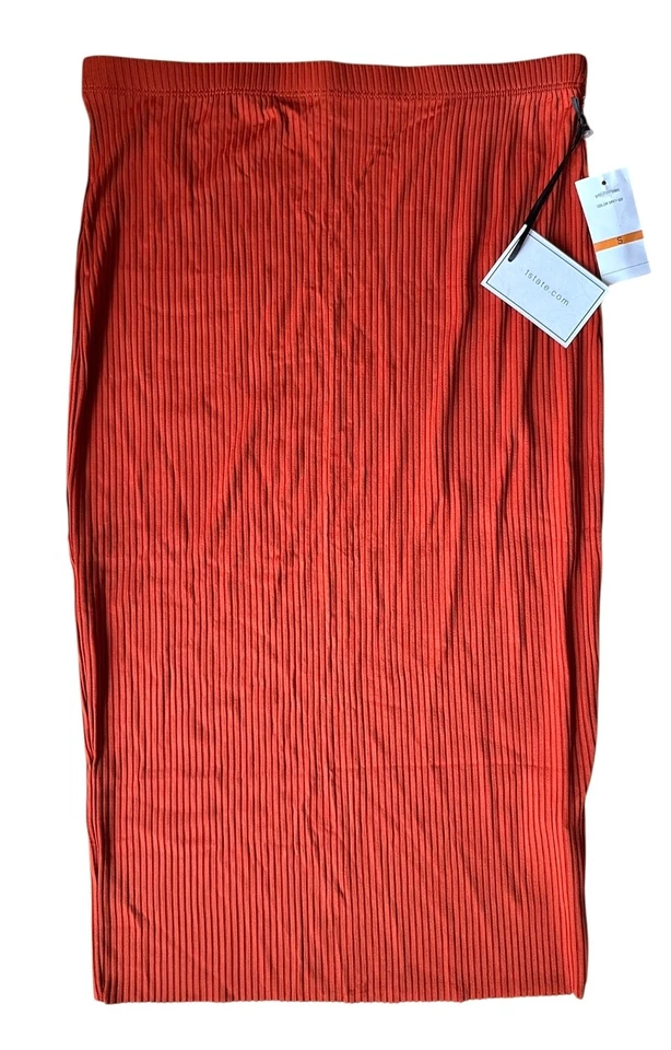 1. Falda lápiz midi a rayas State para mujer talla S naranja picante Foto 2 de 4