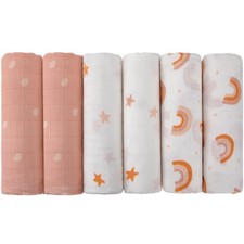Maliton Muslin Swaddle Blankets for 27 inches x 27 inches, Pink Rainbow