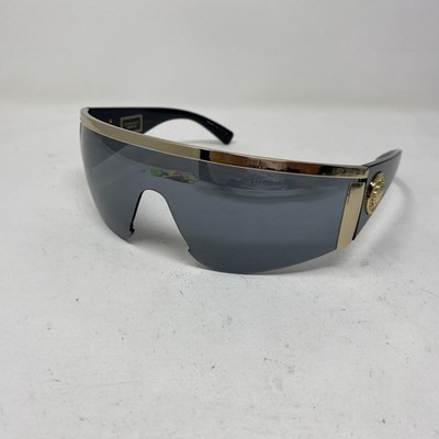 Versace Italy MOD 2197 1252/6G SHIELD BLACK GOLD W/ BLUE GRAY LENS DZ86