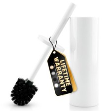 Stainless Steel Toilet Brush and Holder Set, Splash Guard White