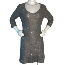 MAX STUDIO GREY SILVER SEQUIN KNOT SWEATER DRESS