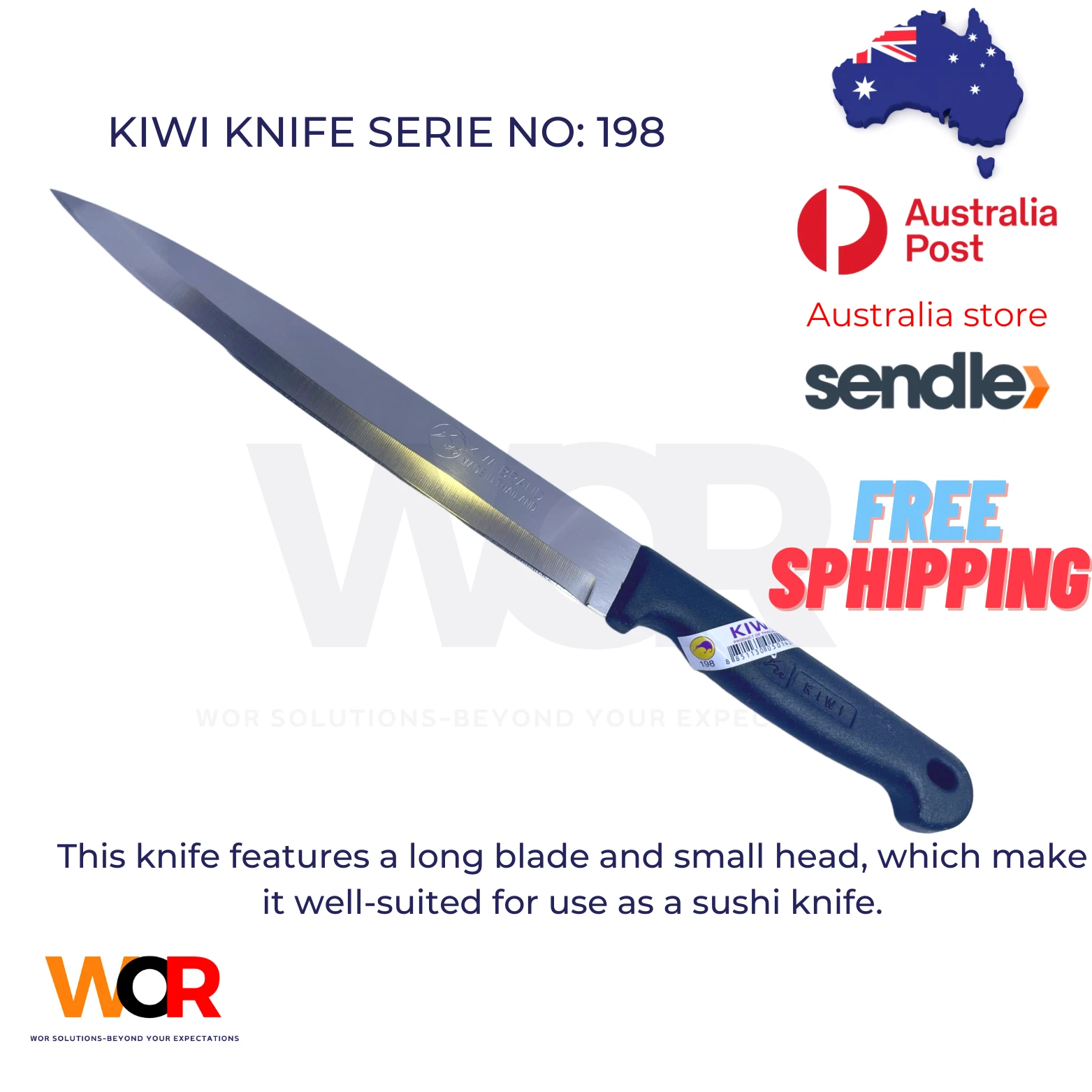CHEF KNIFE / 4 INCH BLADE / PLASTIC HANDLE / SUSHI CUTTER /KIWI KNIFE SERIE: 198