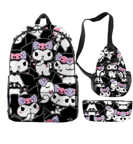 Kuromi Rucksack Brusttasche Student Schreibwaren Aufbewahrung Buchtasche Federmäppchen - Bild 44 von 44