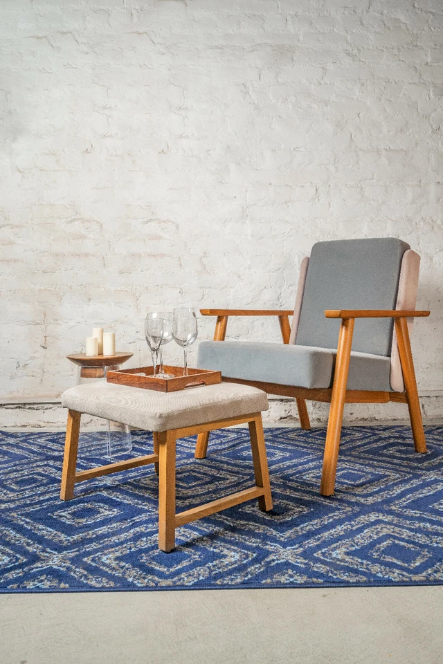 Geometric Diamond - 2'x4', Navy, Moroccan Transitional Area Rug - 516 - Image 3 of 4