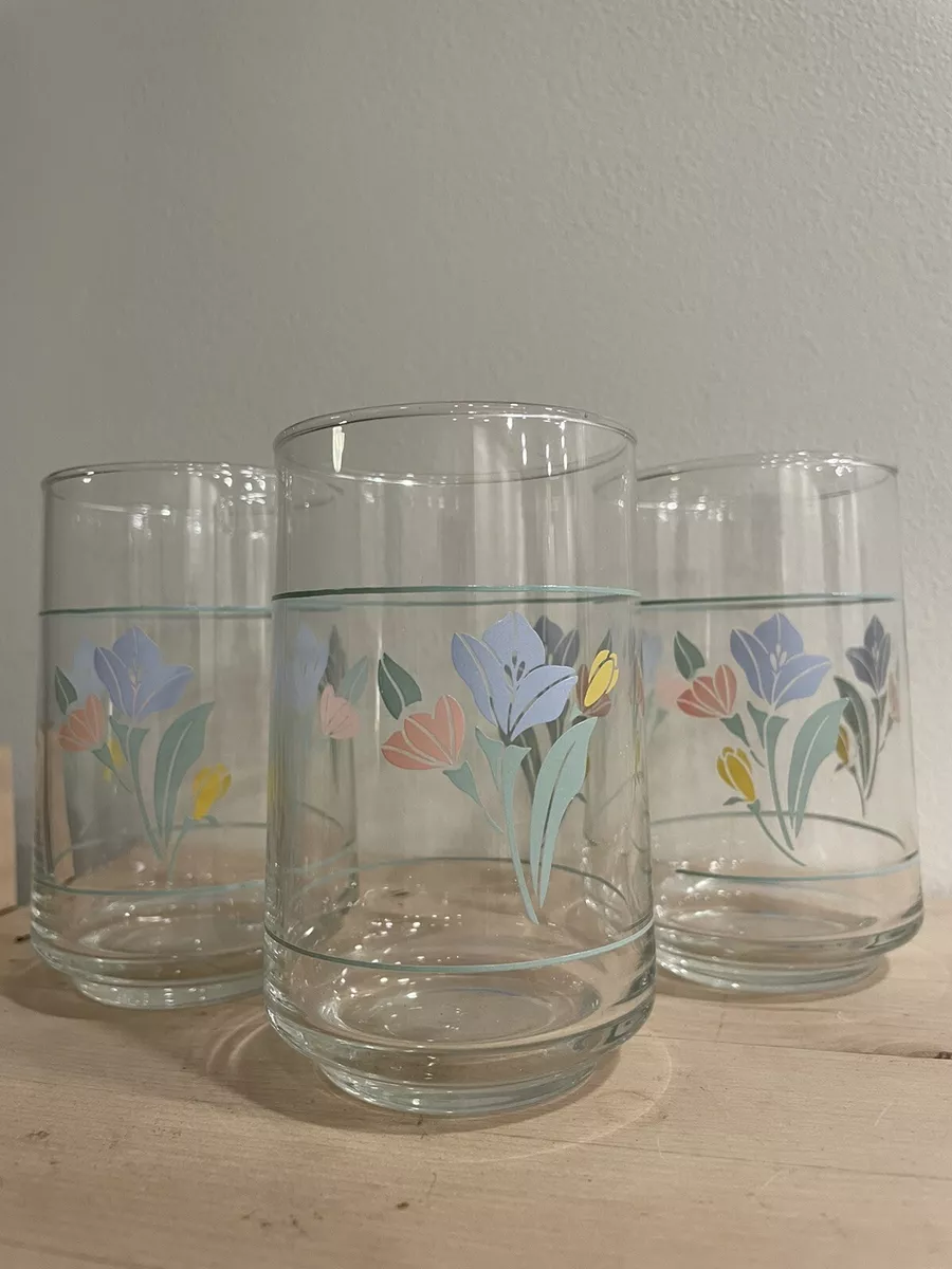 Set Of 3 Corelle Friendship 4in.Juice Glasses Floral Pattern