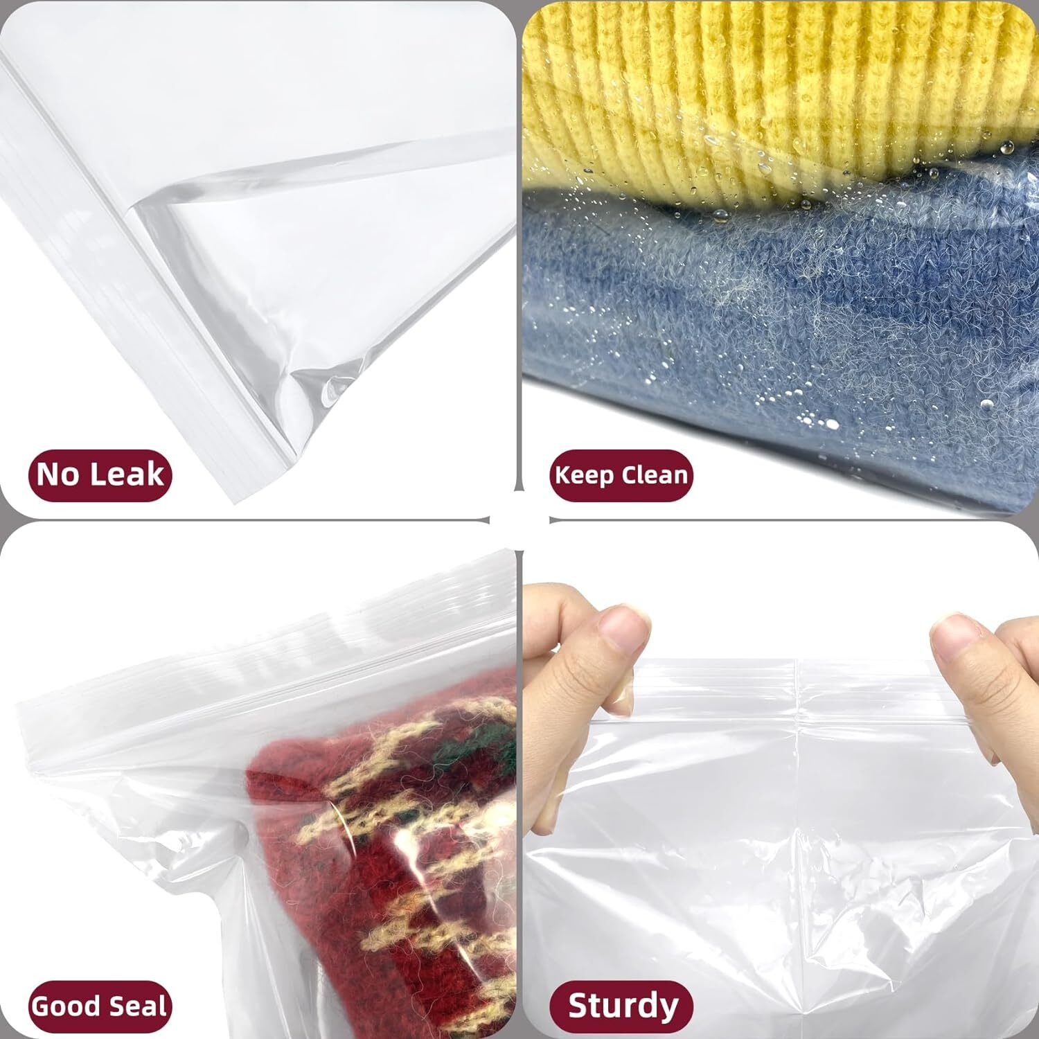 Large 5 Gallon Plastic Zipper Storage Bags 18X24 Inches Clear Reclosable Storage