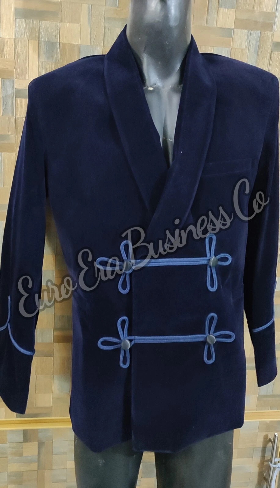 New Men Royal Look Party Wear Dinner Party Blue Velvet Smoking Jacket Blazer