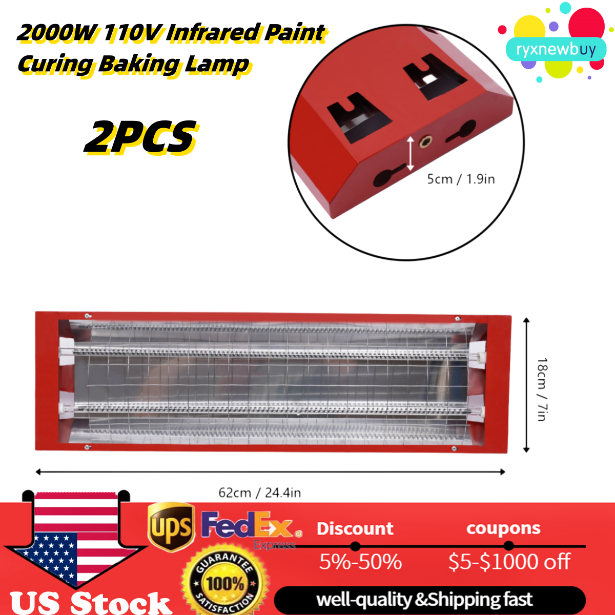 2000W Infrared Paint Curing Baking Lamp Heat Lamp Paint Booth Heater