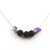 Lava Perlen Collier 8 Mm + Amethyst Aus Brasilien Edelstahlkette.