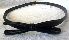 Prada Black Saffiano Leather Bow Skinny Belt NWT New 75 30 Authentic Rare 