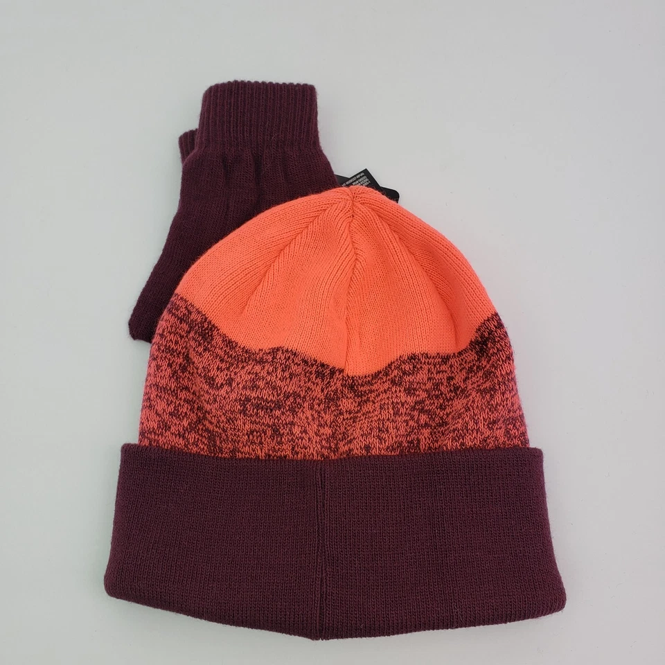 Under Armour UA Youth Boys OS marrom laranja malha quente gorro chapéu luva conjunto com 2 peças - Imagem 3 de 4