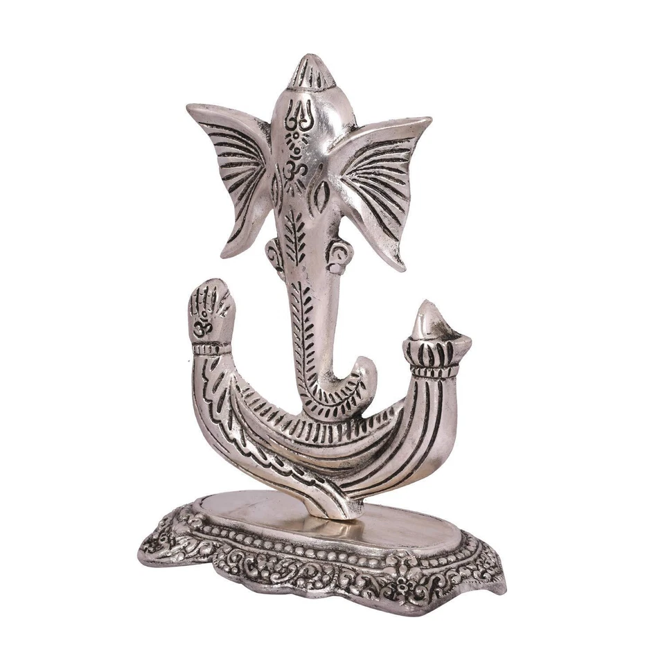 Metallo Antico Placcato Argento Ganesha Decorativo Fiore All'Occhiello Per Casa - Immagine 3 di 3