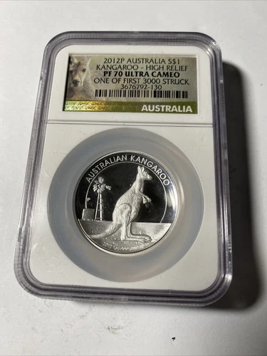 2012-P S$1 Australia KANGAROO HIGH RELIEF 1 Oz. Silver Dollar Coin NGC PF70 UC