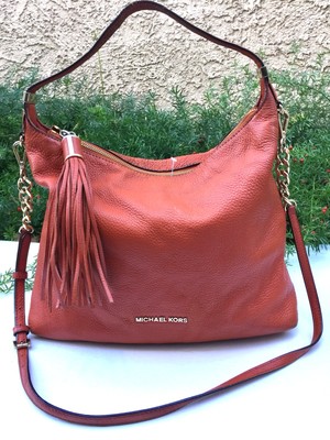 brown michael kors bolsa with gold chain