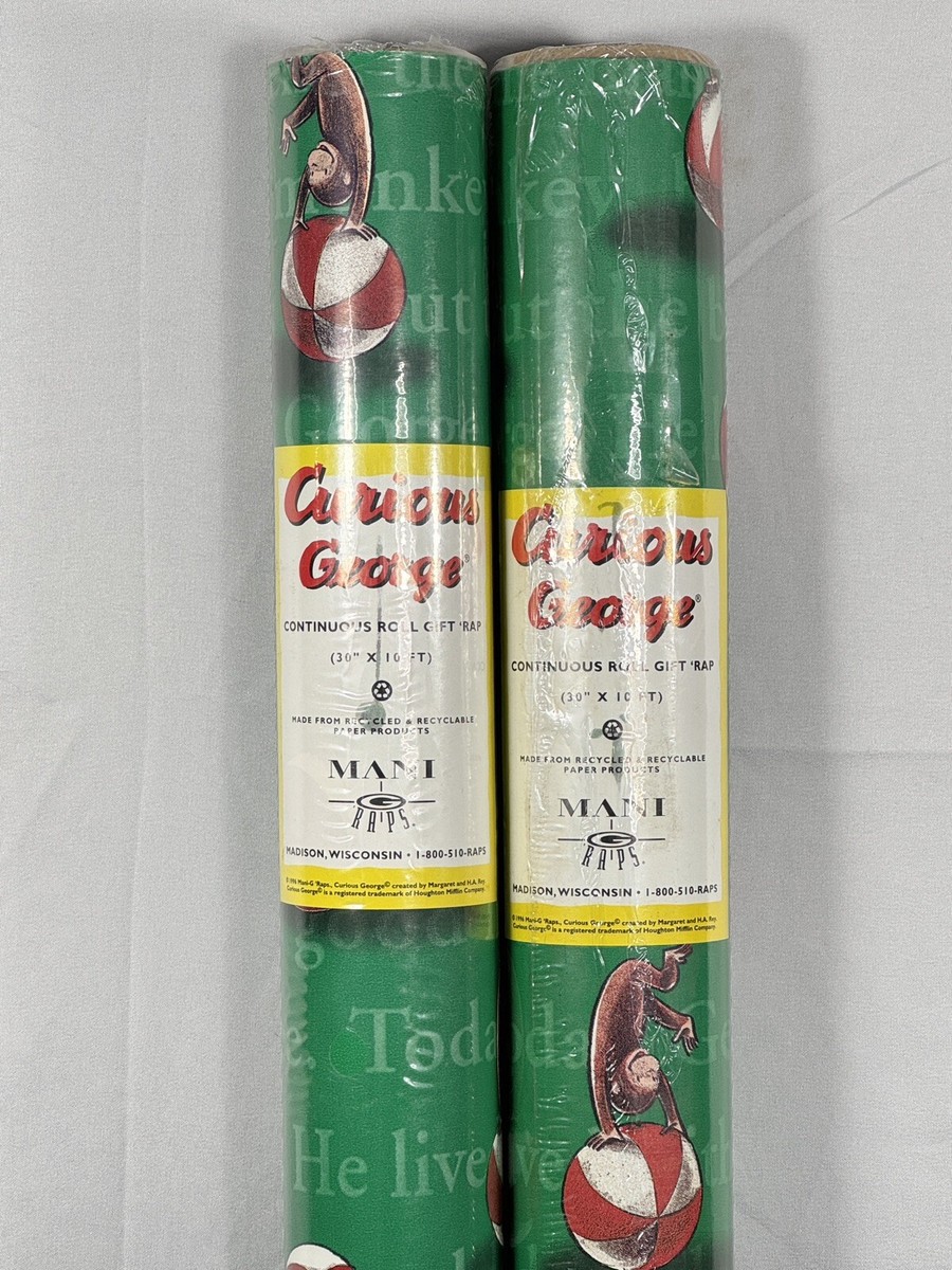 2 Vintage 1996 Curious George Gift Wrap By Mani-G 'Raps Recycled