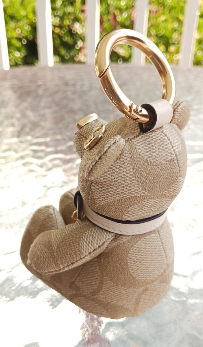 Coach CI102 Beige Signature C Coated Canvas Bear Bag Charm/Key
