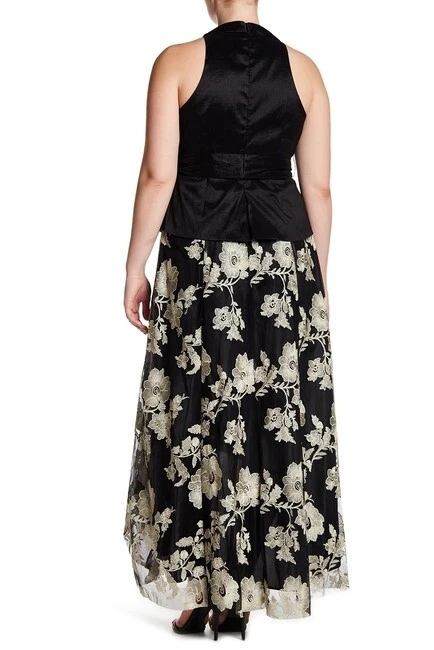 Marina Dress 163772 Women's Mock Two-Piece Halter Black gold Gown Plus Size 18W - Image 2 of 2