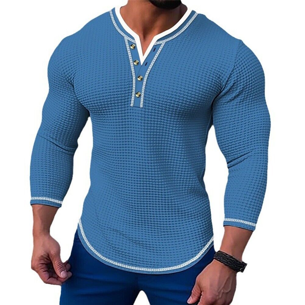 Casual Slim Fit Henley Shirts for Men Long Sleeve V Neck Button T Shirt ...
