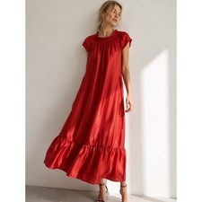 Tory Burch Maxi Dress Silk Smocked Tiered XS Red Resortwear