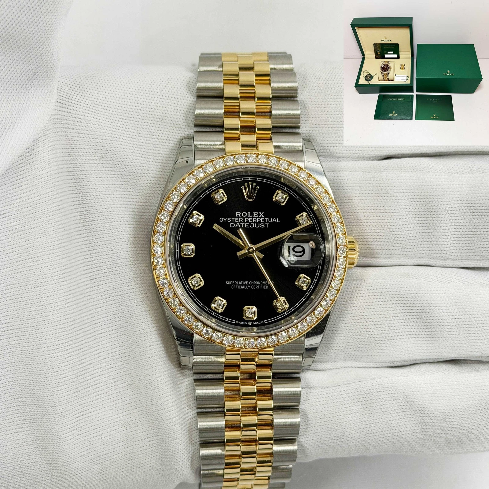 Rolex — New 2025 Rolex Datejust 126283RBR 36MM Black Diamond Two-Tone Yg Box Papers