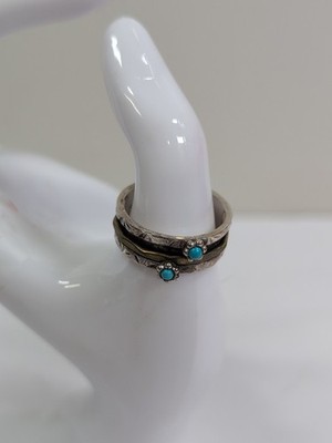 YS INDIA 925 STERLING SILVER TEXTURED TURQUOISE FIDGET RING SIZE 9