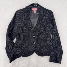 Black Brocade Jacquard Waist Jacket Ruffle Trim Y2K Whimsigoth Ruffle Trim Sz 10