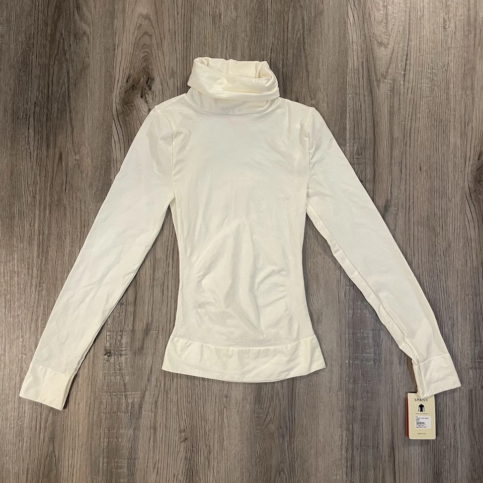 NUEVO CON ETIQUETAS $118 Spanx Clásico Cuello Alto Manga Larga Prendas moldeadoras Blanco/Blanco roto Grande Foto 2 de 4