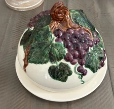 Vintage Ceramic Cheese Dish Covered With Grape Motiff