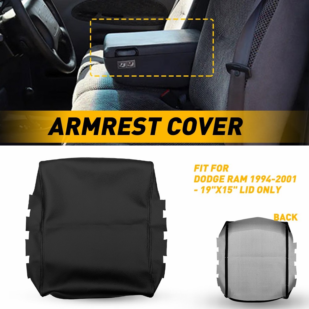 Center Console Lid Armrest Leather Cover Skin Black Fits For Dodge Ram 1994-2001