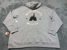 NEW Walt Disney World Hoodie Adult 2XL XXL Gray Castle Embroidered Pullover WDW