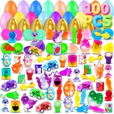 100Pack Prefilled Eggs with Toys Inside for Filling Specific Treats, Easter T...