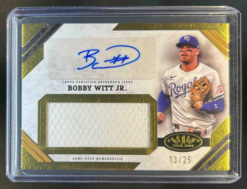 Camiseta deportiva 2025 Topps Tier One Bobby Witt Jr. Auto Jumbo #13/25 Royals