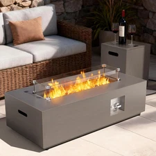Rectangular Propane Fire Pit, 42", 50,000 BTU, Hidden Tank Table, Sand Beige