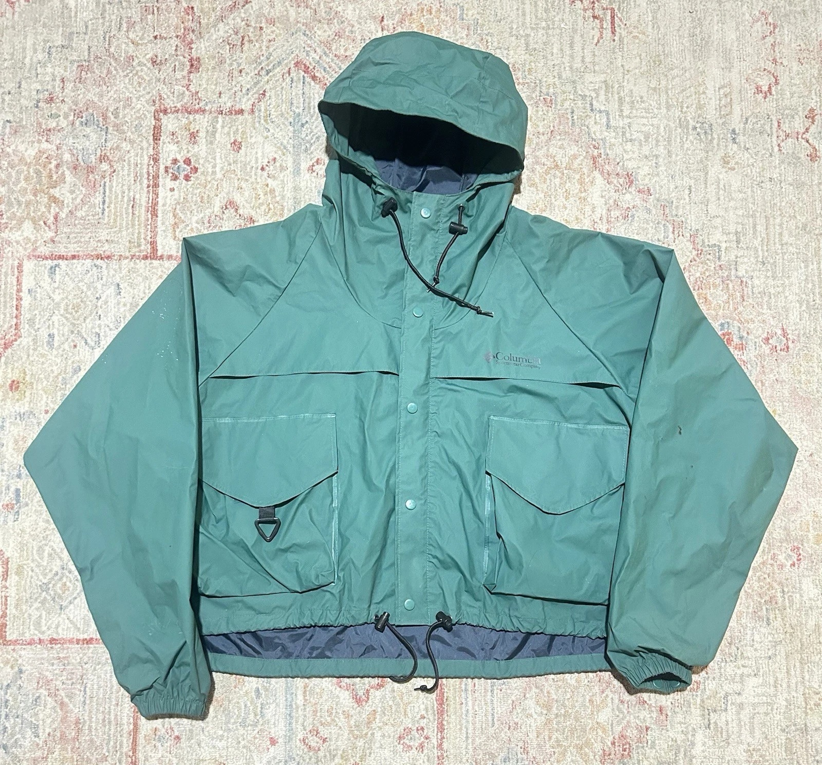 Vintage 80s Columbia Wading Fly Fishing Shell Jacket Men's XL Hooded Waterproof