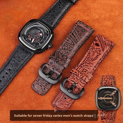 For SevenFriday M2/Q201/02/03 Vintage Large Genuine Leather Watch Strap 28mm