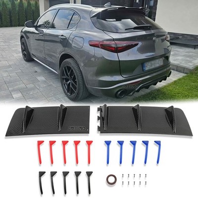 For Alfa Romeo Stelvio Rear Bumper Lips Diffuser 5 Fins Spoiler Splitter Carbon